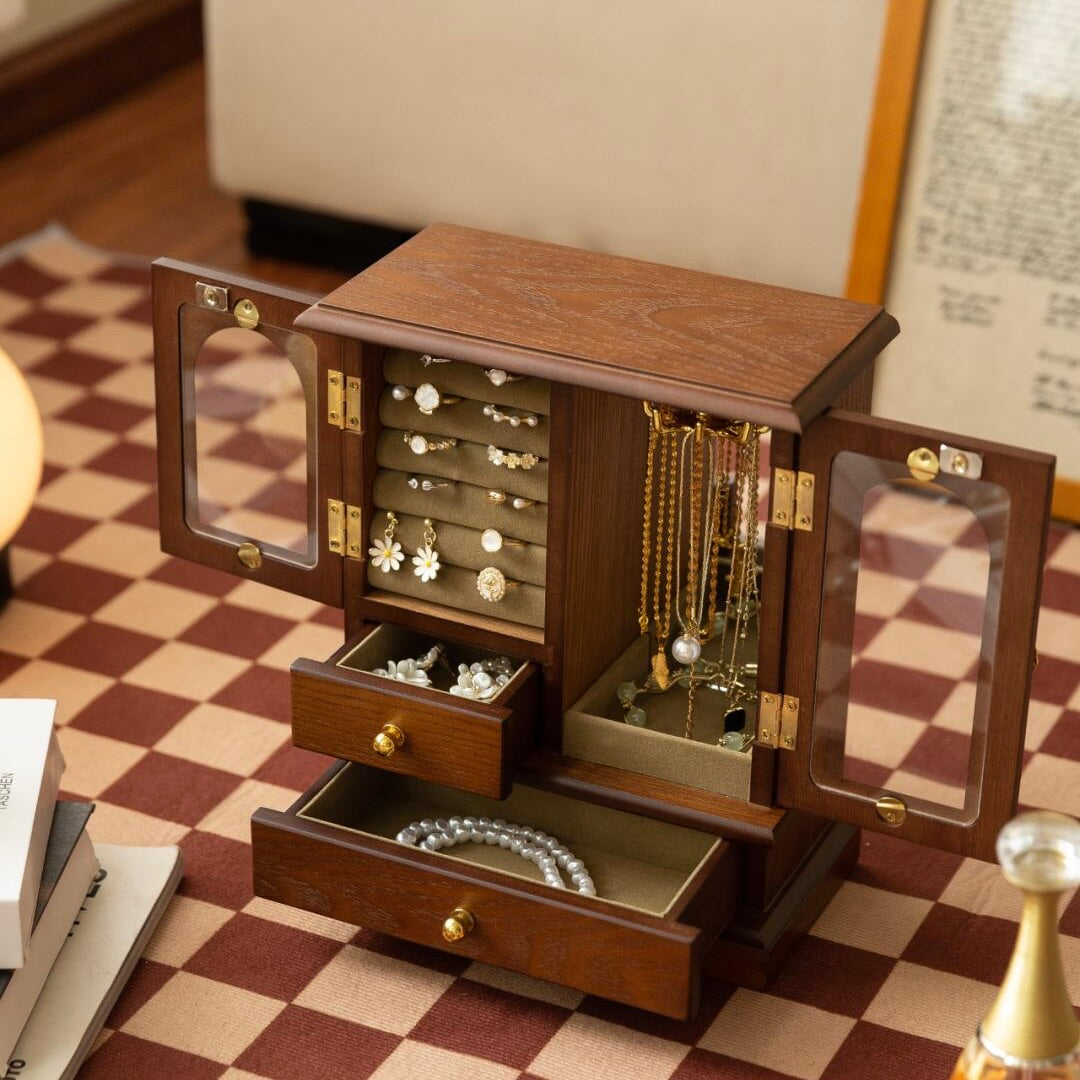 Solid Ash Wood Jewelry Display with Customizable Compartments - Magic House Style desktop organizer
