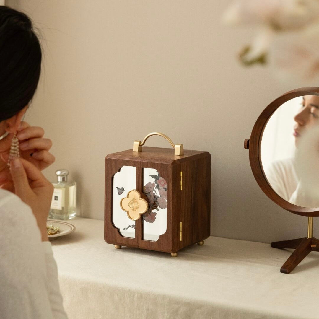 Compact Double-Door Jewelry Organizer with Velvet Lining - Luxury Travel Case with built-in mirror