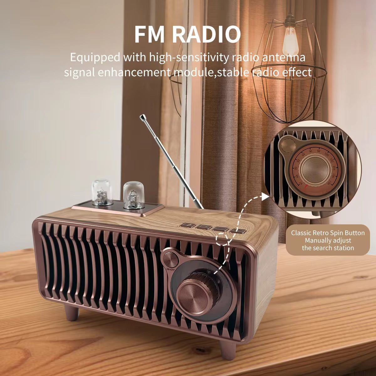 Retro Style Wooden Speaker with Modern Technology - Detail Shot