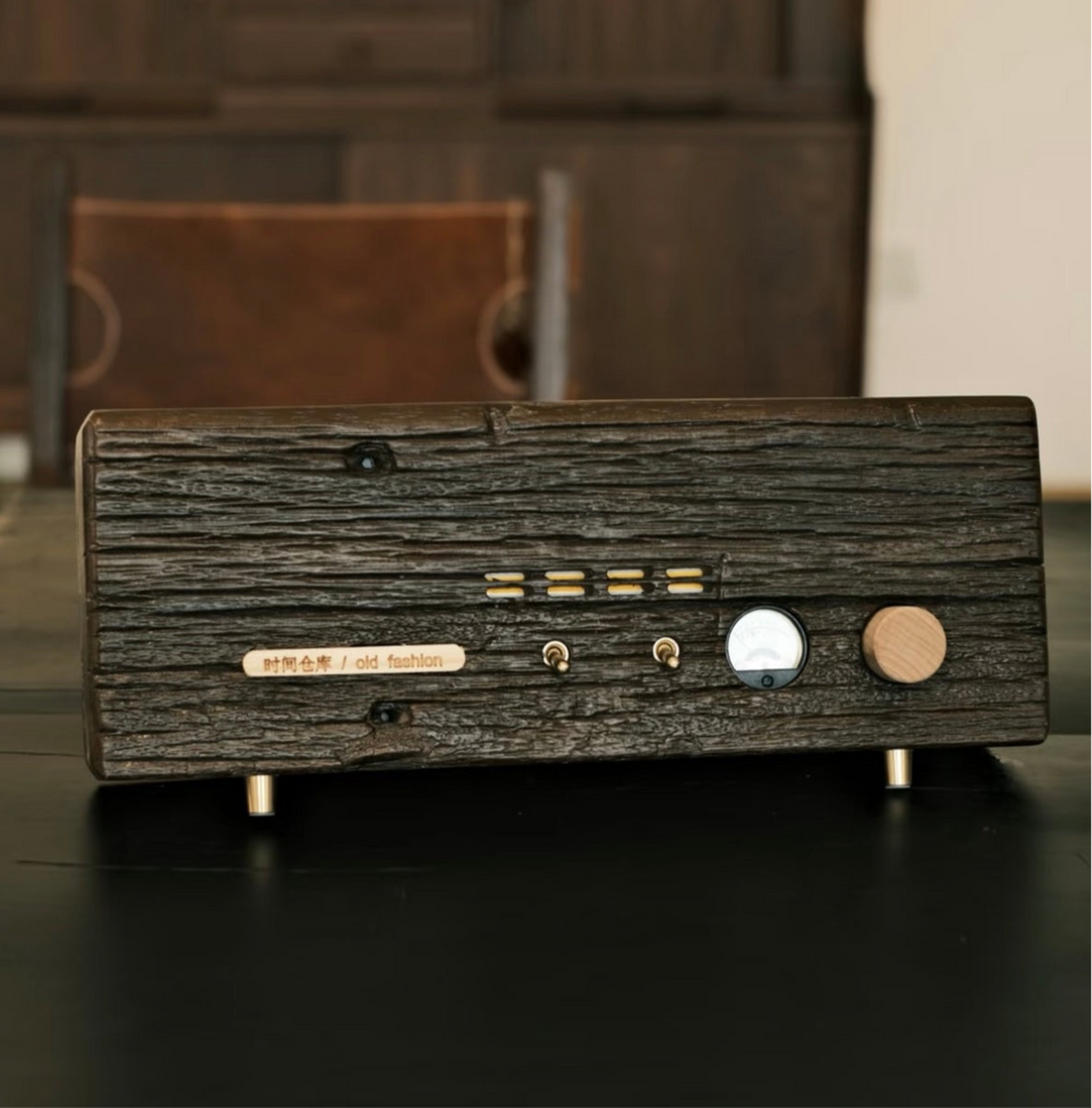 Reclaimed Wood Speaker showing natural grain texture and eco-friendly sustainable wood construction