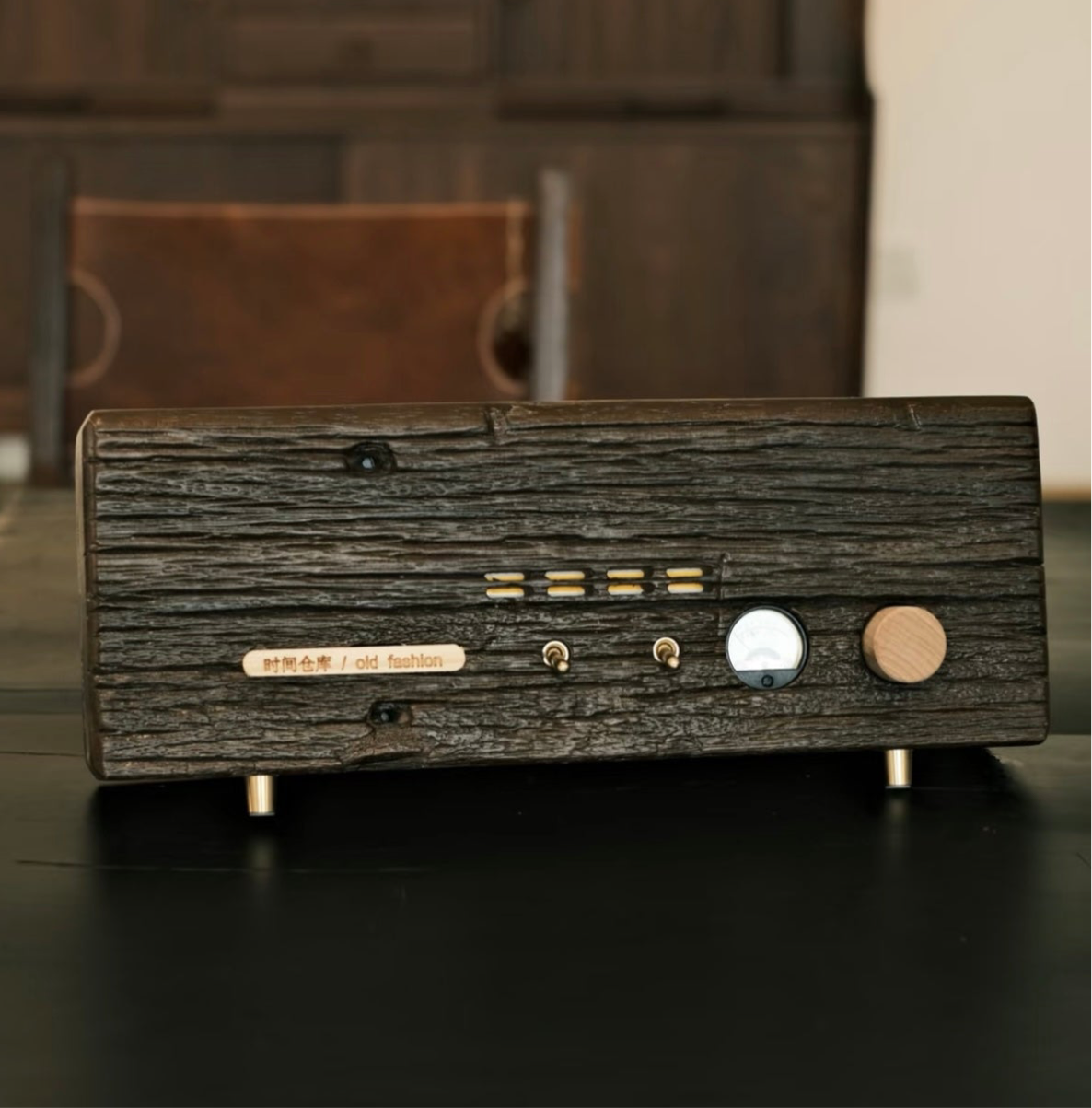 Reclaimed Wood Speaker showing natural grain texture and eco-friendly sustainable wood construction
