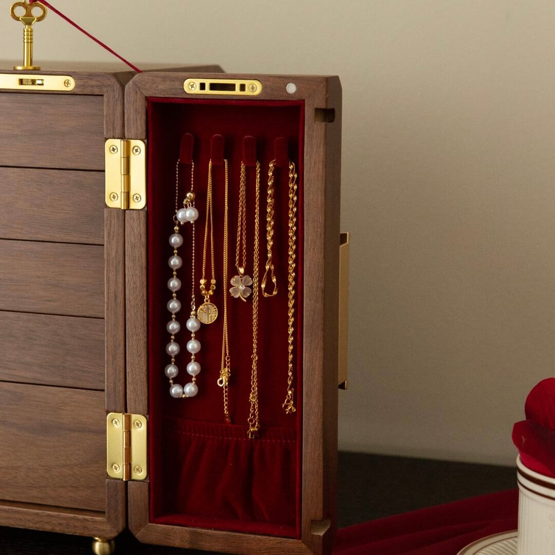 Secret Lock Wedding Jewelry Chest - Premium 5-layer bridal keepsake box for engagement and wedding rings