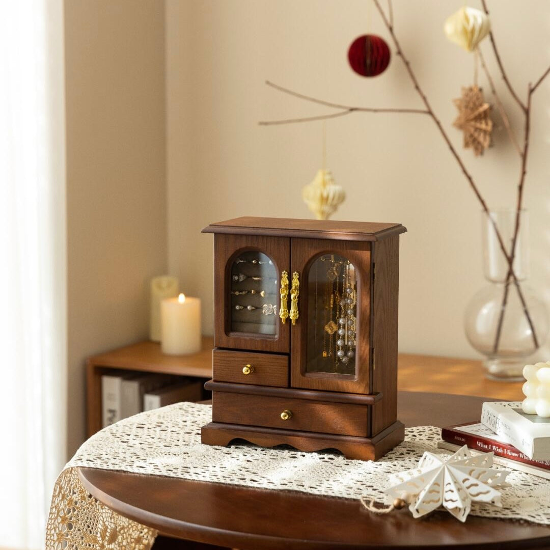 Enchanted Vintage Jewelry Box with Dual-Arch Design - Rotating Organizer for magical jewelry storage