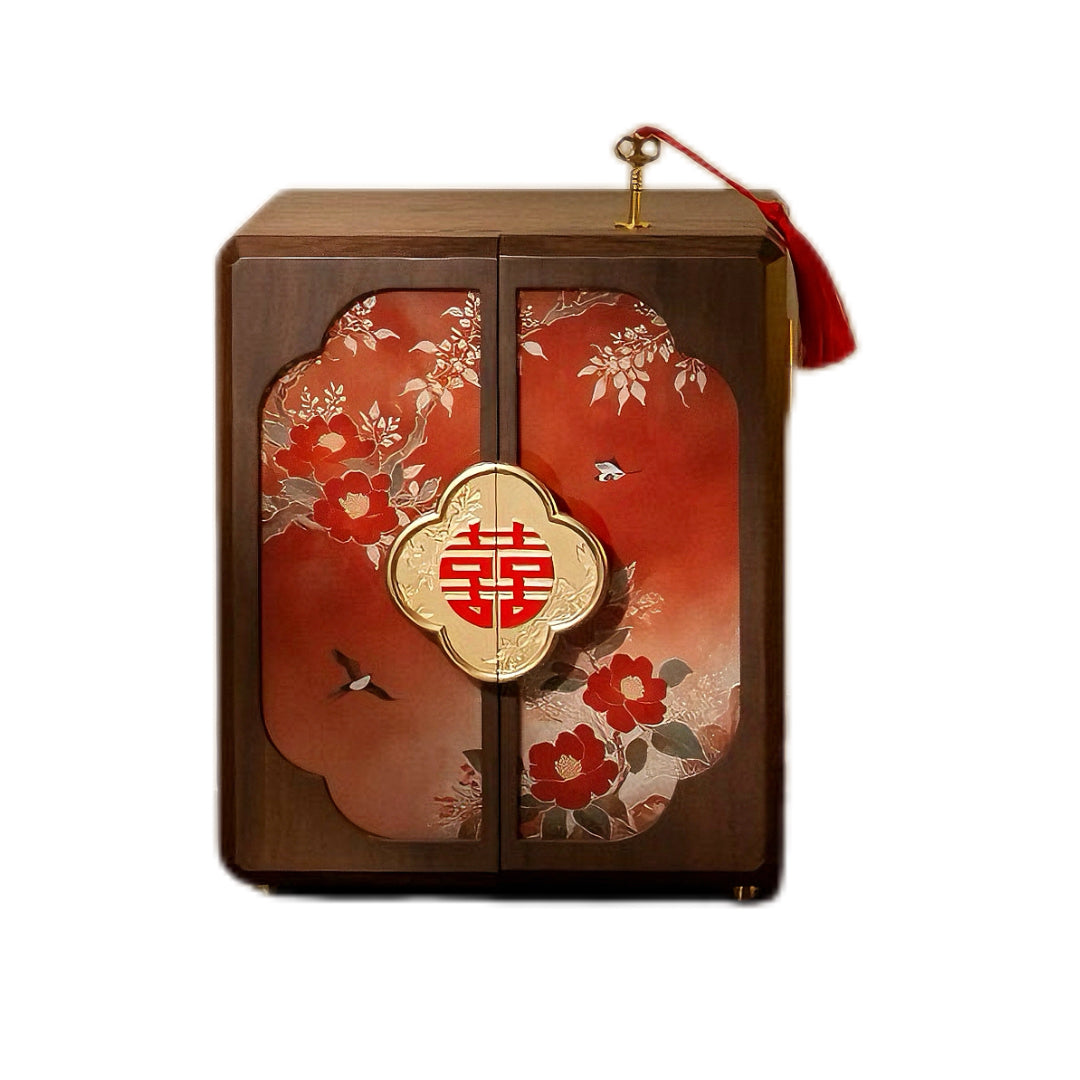 Timeless Chinese Romance Red Velvet Jewelry Box Lucky Magpie Design - Traditional Chinese jewelry storage with auspicious symbols