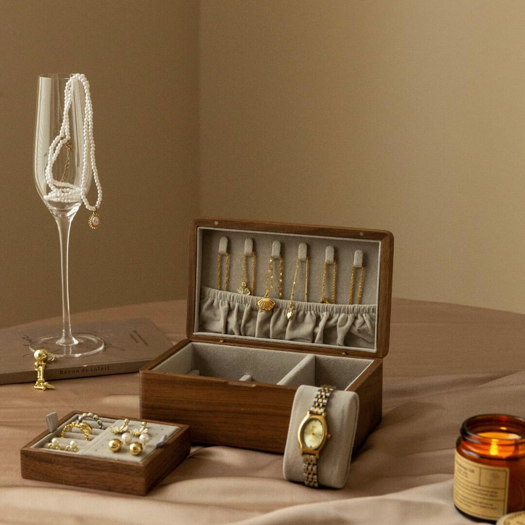 Mini Luxury Jewelry Organizer - Palm Sized Travel Case with Velvet Interior and dual layer storage