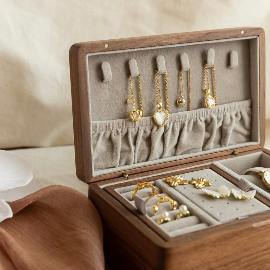 Palm Sized Jewelry Organizer - Black Walnut Wood - Portable Luxury Storage perfect for gifts