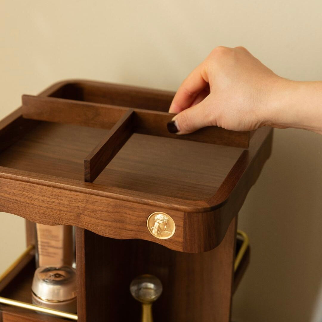 Rotating Makeup Organizer - Eco-Friendly Walnut - Compact Storage Solution for dorm and bedroom