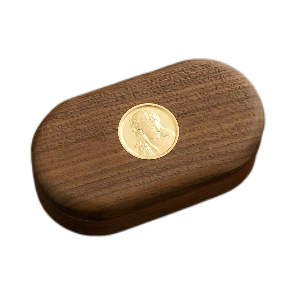 Walnut Wood Oval Jewelry Box - Premium luxury jewelry storage organizer with natural wood grain finish