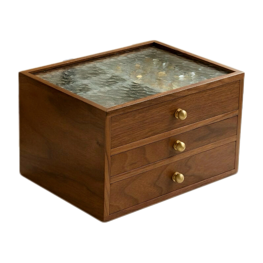 Handcrafted Solid Oak Jewelry Box 3-Tier Heirloom Organizer - Premium Storage with rippled glass design